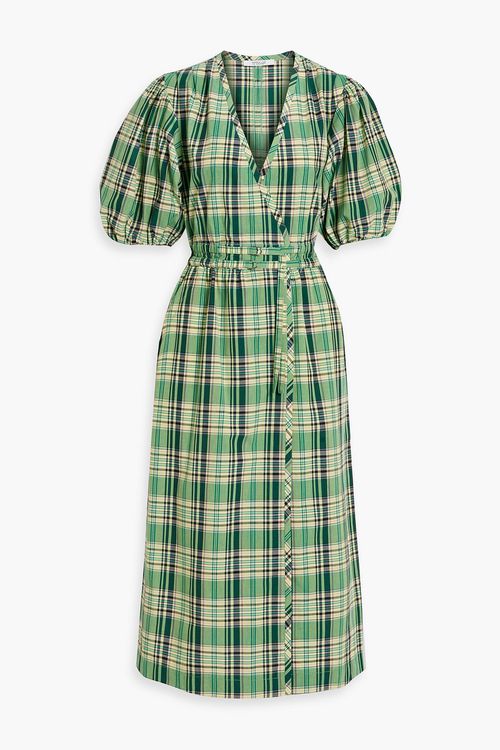Tiana wrap-effect checked cotton-blend poplin midi dress