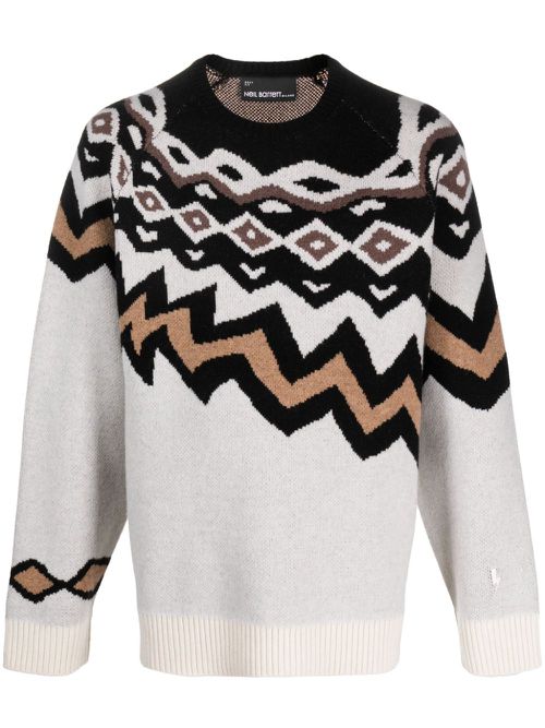 Intarsia-knit wool jumper - Neutrals