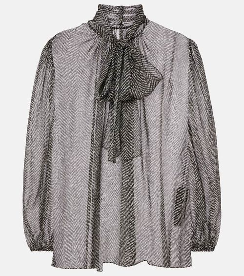 Tie-neck herringbone silk chiffon blouse