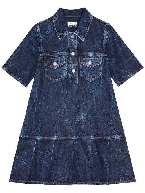 Crinkled denim mini dress - Blue