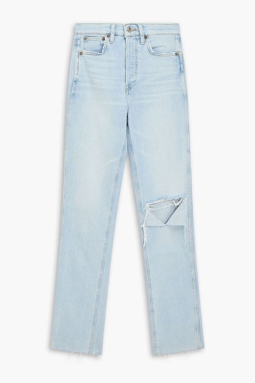 Distressed high-rise slim-leg jeans - Blue - 24