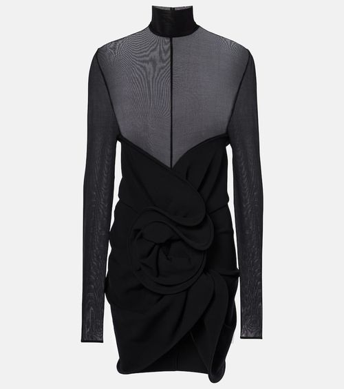 Gathered sheer wool-blend minidress