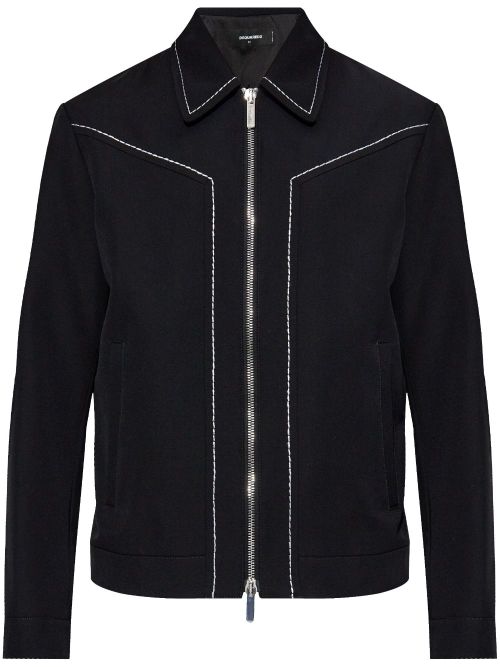 Topstitched wool jacket - Black