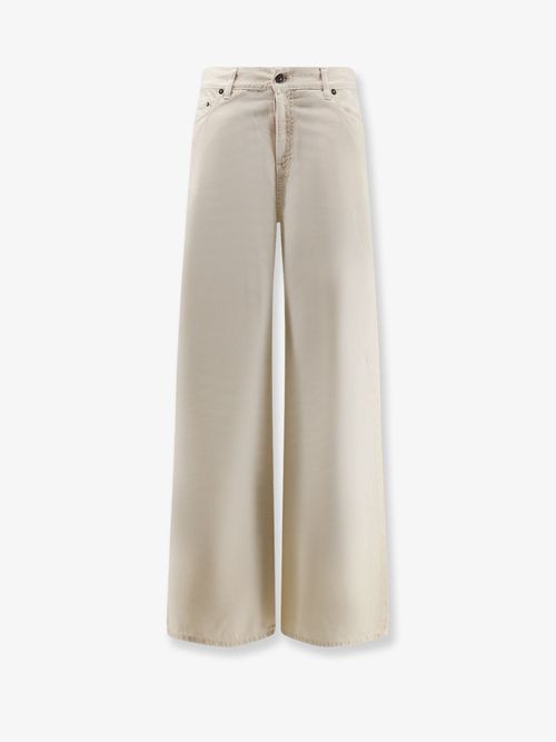 Wide-Leg Cotton Trousers — Beige