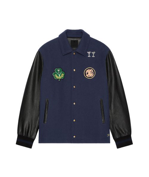 Varsity jacket in wool and leather with patches