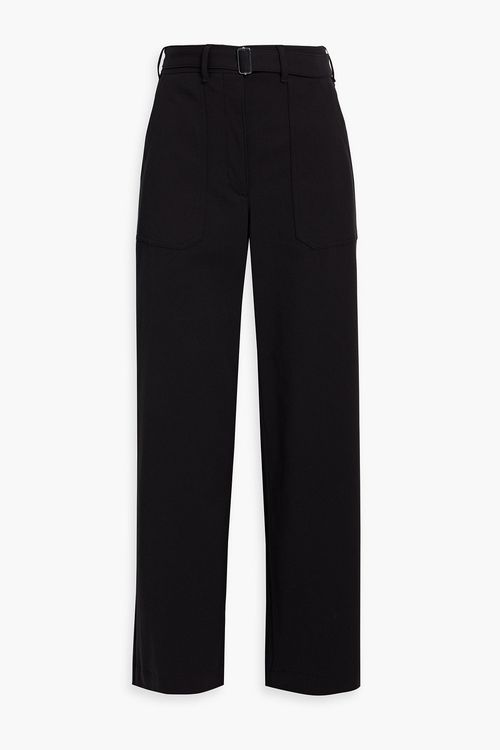 Belted cotton-blend twill wide-leg pants - Black - US 2