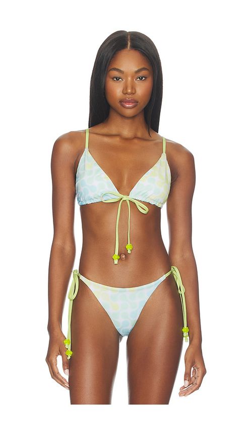 Casablanca String Beaded Bikini Top in Green,Yellow. - M also in L