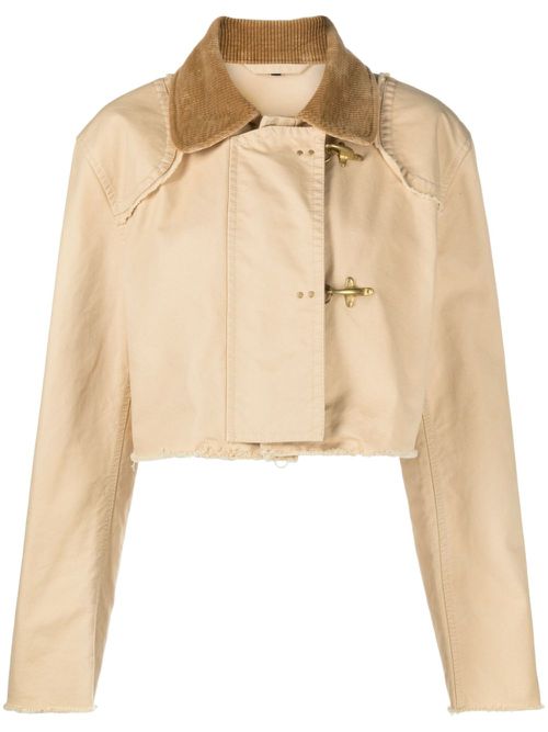 Corduroy-collar cropped jacket - Neutrals