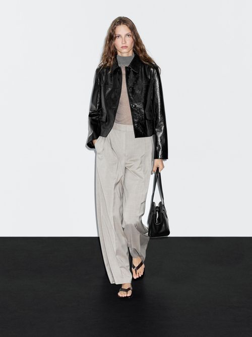 Cropped Nappa Leather Jacket - Black