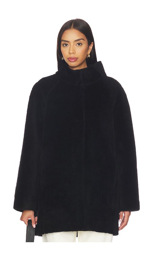 AEXAE Shearling High Neck Mid Length Jacket in Black. - L also in XS