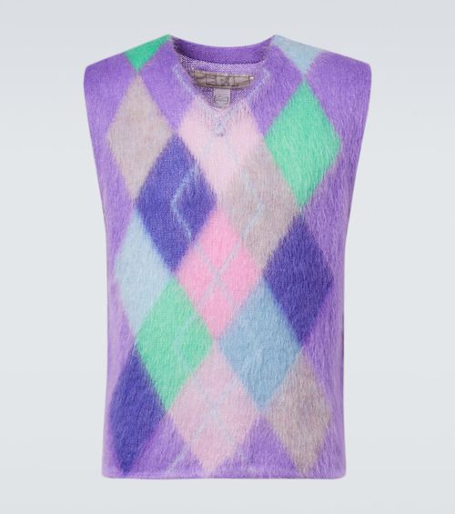 Checked mohair-blend sweater vest