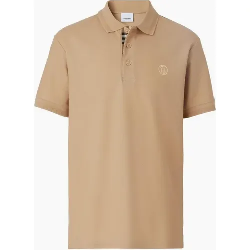 Men's Burberry Monogram Pique Polo Shirt Brown - Tan