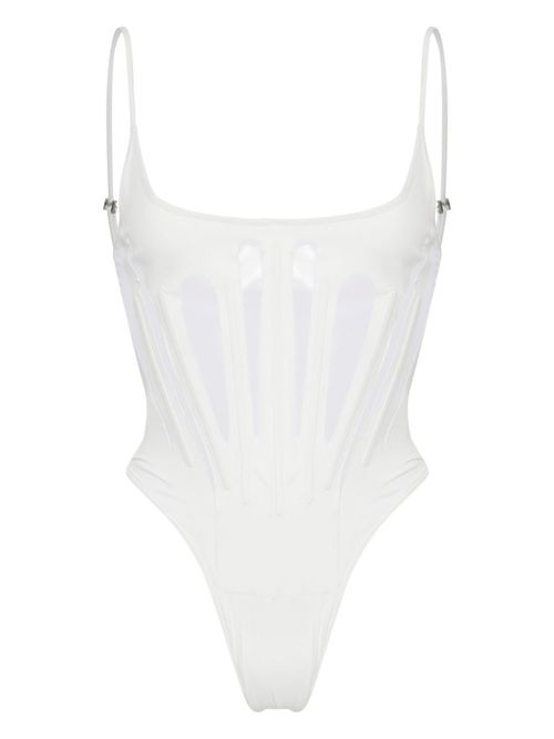 Semi-sheer thong swimsuit - White