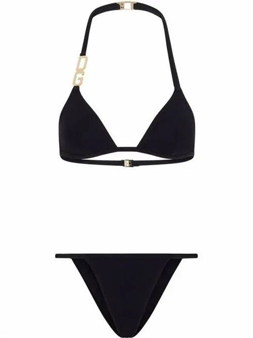 Halterneck logo-plaque bikini - Black