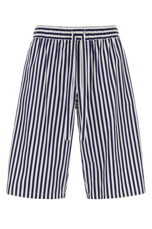 Striped Poplin Bermuda Shorts — Navy