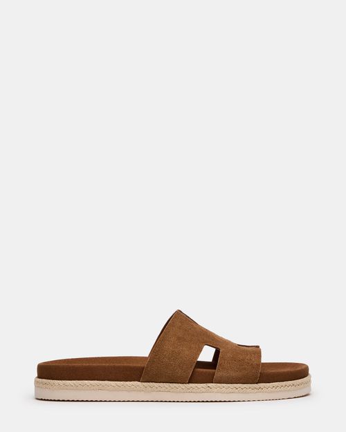 Steve Madden Men's Merrick Slide Sandals - Cognac Suede - - Microsuede
