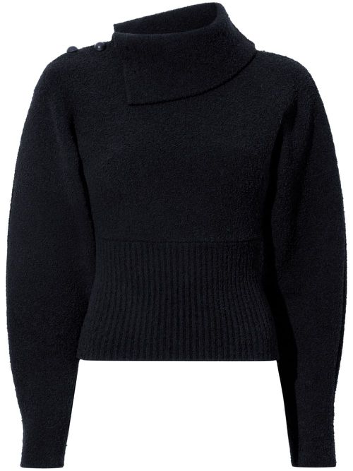 Foldable roll-neck bouclé jumper - Black