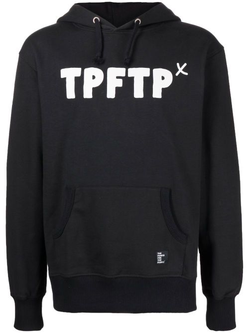 Logo print drawstring hoodie - Black
