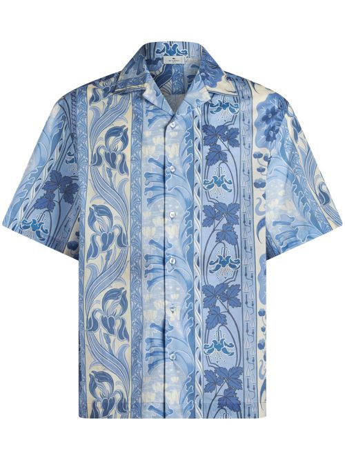 Floral-print bowling shirt - Blue