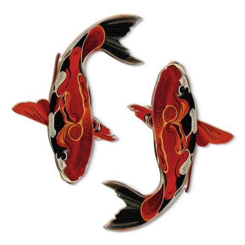 TEMU 2pcs Putuo Decor Koi Fish Wall Art, Manufactured Wood Hanging Decor, Multipurpose No-text Design For Home, Office, Cafe - Includes Double-sided