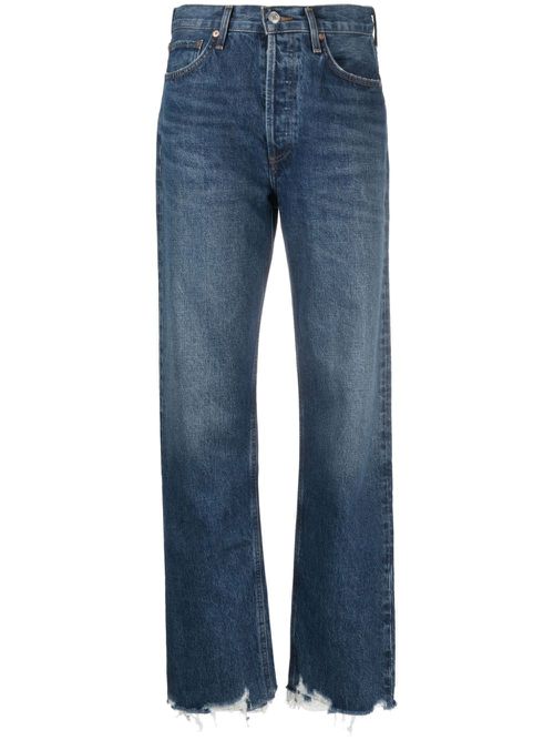 Distressed-finish straight-leg jeans - Blue