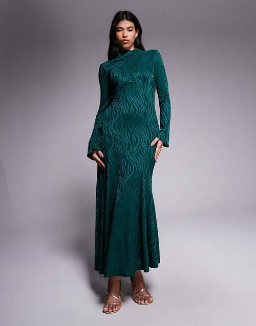 High neck maxi dress in forest green