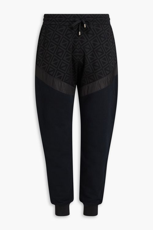 Jacquard-paneled French cotton-blend terry sweatpants - Black - IT 50