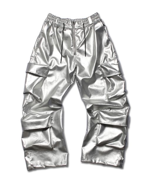 Vegan leather big cargo pants silver