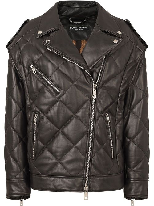 Quilted zip-fastening biker jacket - Black