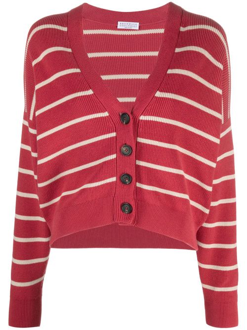 Striped cotton cardigan - RED