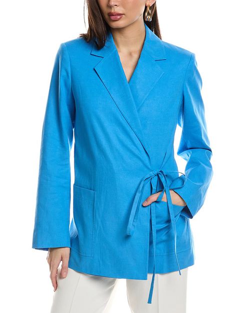 Tie Detail Linen-Blend Blazer