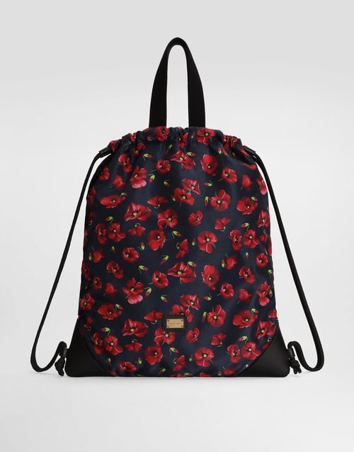 Poppy-print nylon backpack