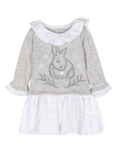 Patterned intarsia-knit layered dress - Grey