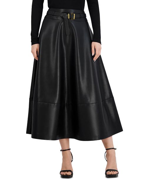 Faux Leather Belted Maxi Skirt