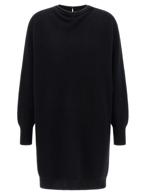 Horizontal Ribbed Virgin Wool Dress — Black