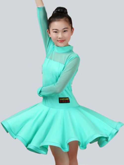 Dance Costumes Latin Dancer Dresses Kids Mint Green Ballroom Dancing Wears For Girls Carniva