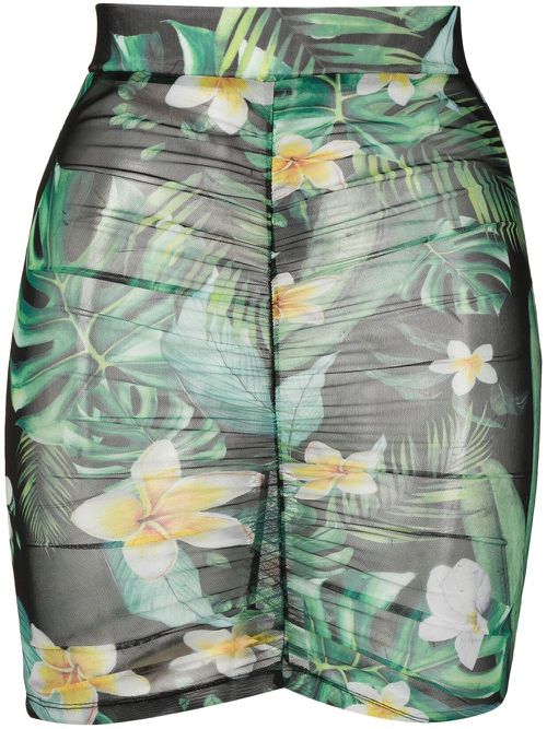 Graphic-print ruched skirt - Green