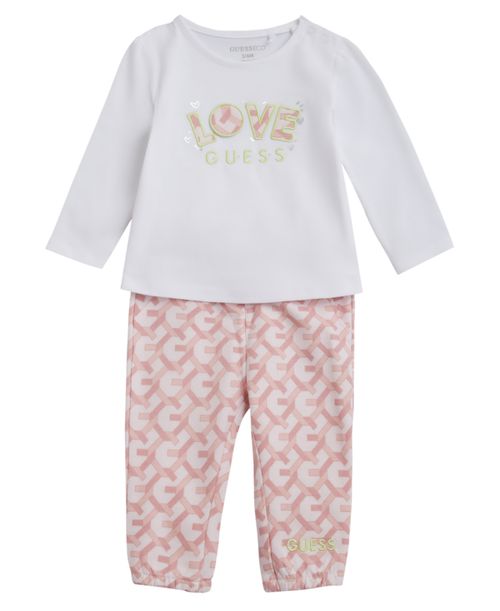 Baby Girl Long Sleeve T-Shirt and Baby Terry Pant, 2-Piece Set - White