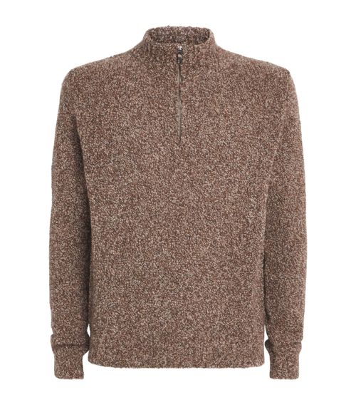 Cashmere-Silk Bouclé Quarter-Zip Sweater