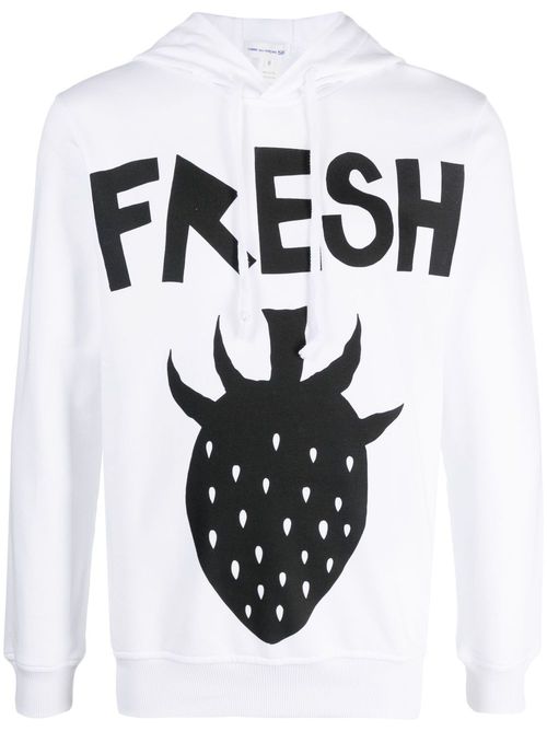 Graphic-print drawstring hoodie - White