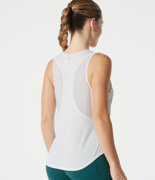 Round Neck Contrast Mesh Curved Hem Workout Tank Top Tank Top - White