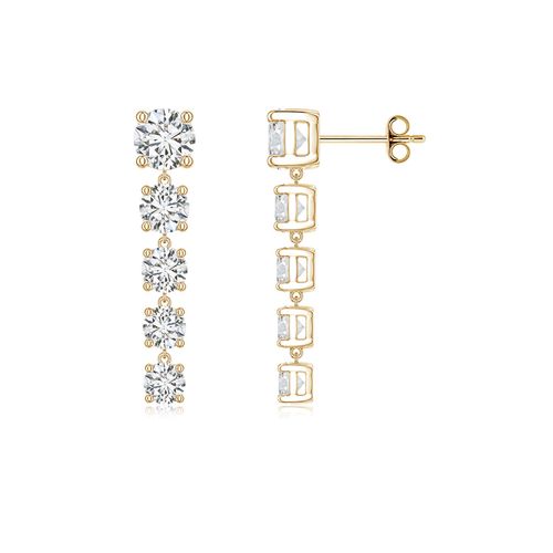 Angara 2.44 CTW Graduated Round Diamond Five-Stone Dangle Earrings in 18K Yellow Gold