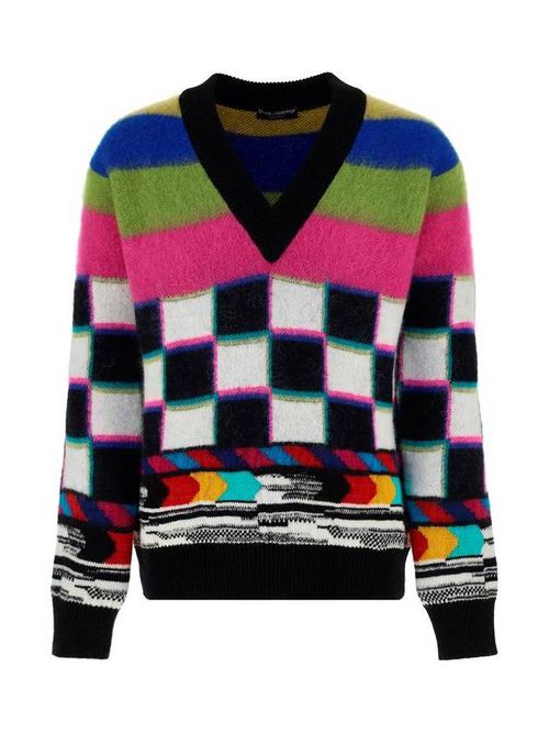Intarsia-knit plunge-neck jumper - White