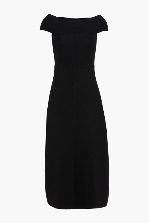Off-the-shoulder stretch-knit midi dress - Black - XS