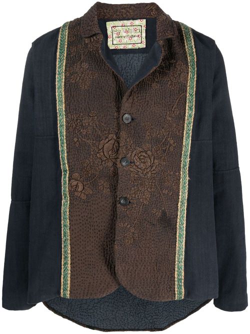 Floral-embroidered blazer - Blue