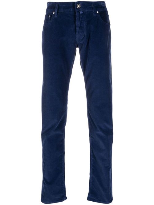 Low-rise straight-leg corduroy trousers - Blue