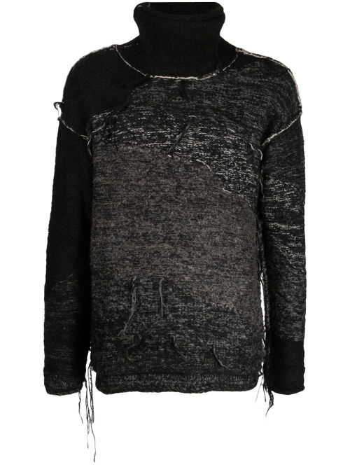High-neck distressed cardigan - Black