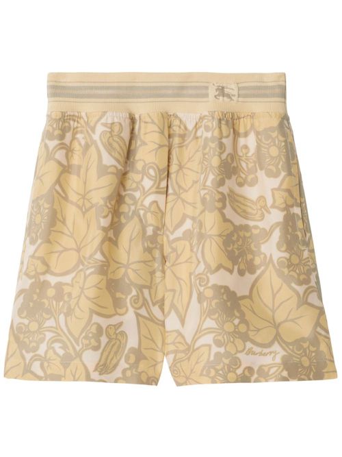 Botanical-print silk shorts - Neutrals