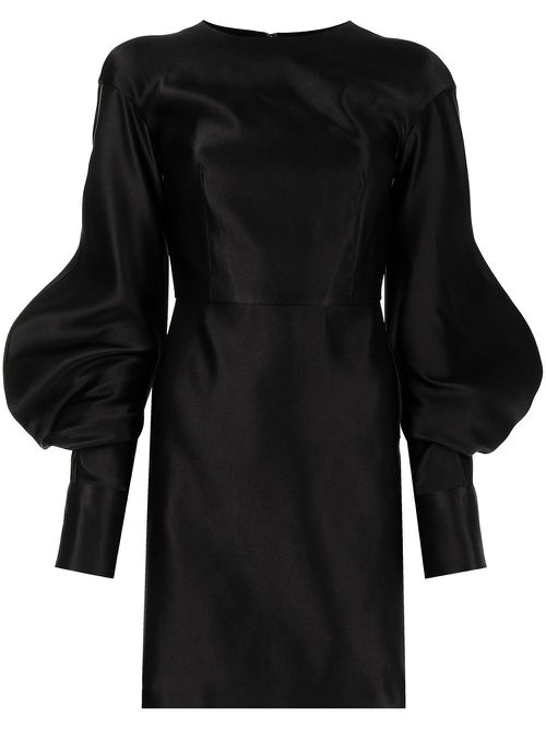 Puff-sleeve duchess-silk minidress - Black