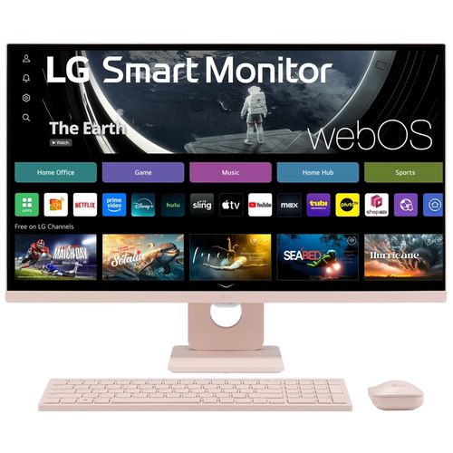 LG 27" Full HD IPS Smart Monitor with webOS Desktop Setup Including Wireless Keyboard and Mouse, Pink